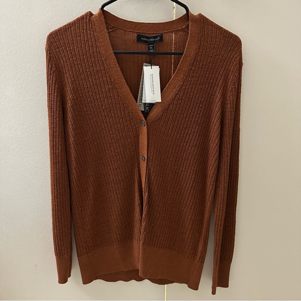 Banana Republic Petite Linen-Blend Cardigan, XS Petite, Clay Mask